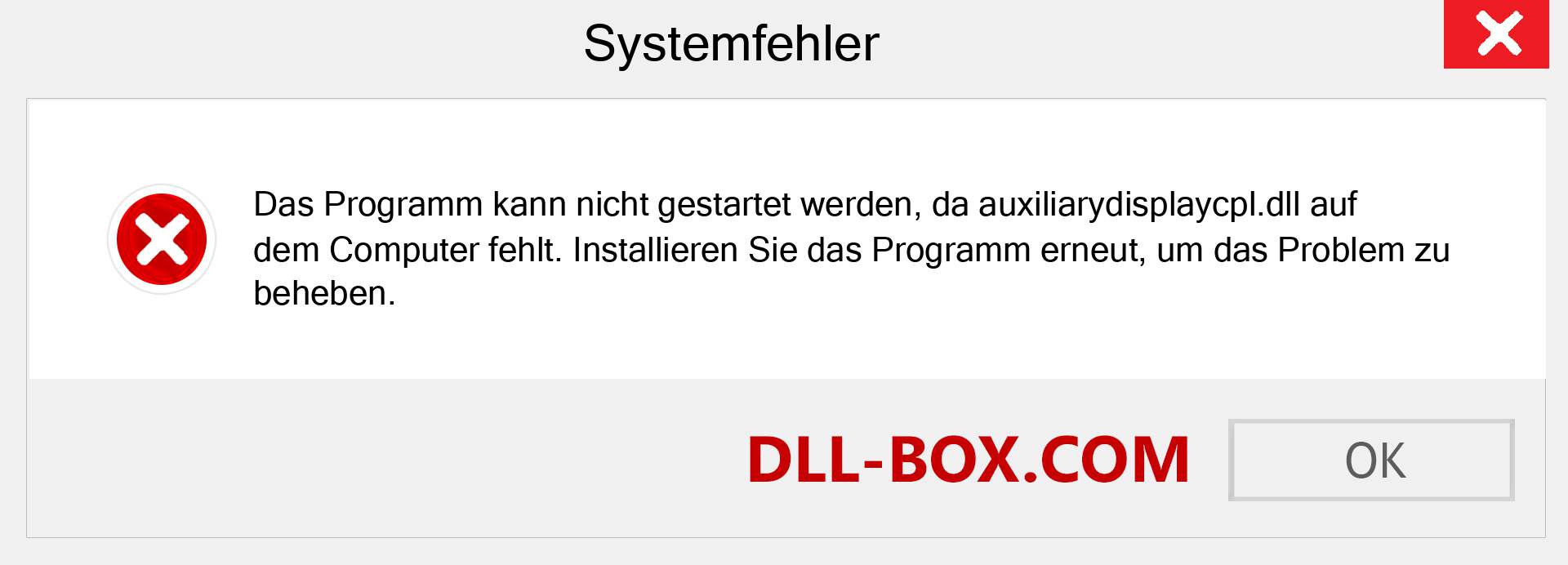 auxiliarydisplaycpl.dll-Datei fehlt?. Download für Windows 7, 8, 10 - Fix auxiliarydisplaycpl dll Missing Error unter Windows, Fotos, Bildern